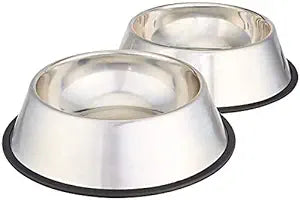 Steel Dog Bowl | Dog Food Bowl | Dog Feeding Bowl | Anti Skid silicone base Steel Bowl | Cat Feeding Bowl (single piece)