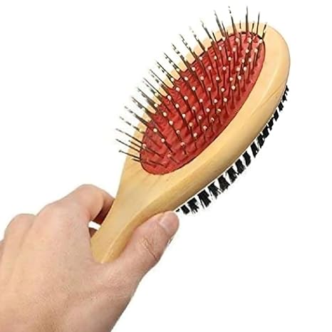 Nylon Bristles & Rounded Pins with Wooden Handle Dog, Cat, Puppy Pet Grooming Brush for Large and Adult Dogs of all breeds-LARGE(colour may vary)