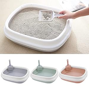 Cat Litter Box Tray with Free Scooper | Semi Closed Design and Durable Quality | Suitable for All Adult Cats & Kittens (Colour may vary)