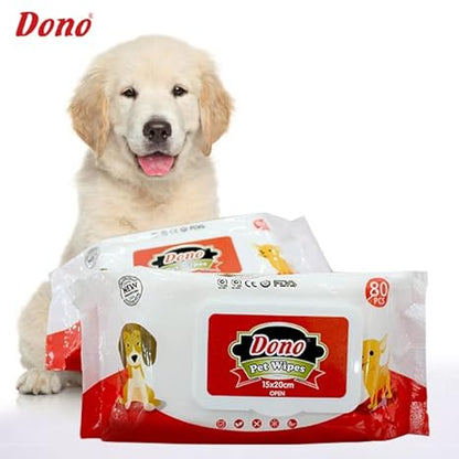 Dono All Natural Deodorizing Antibacterial Dog/Cat's Ears, Eyes, Paws Cleaning Wipes, pet Cleaning Products cat and Dog wet Wipes to Clean face, Eyes, Ears, Teeth Deodorant Biodegradable 80 pcs