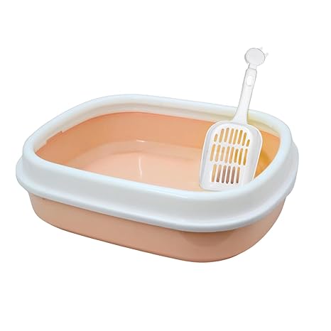 Cat Litter Box Tray with Free Scooper | Semi Closed Design and Durable Quality | Suitable for All Adult Cats & Kittens (Colour may vary)