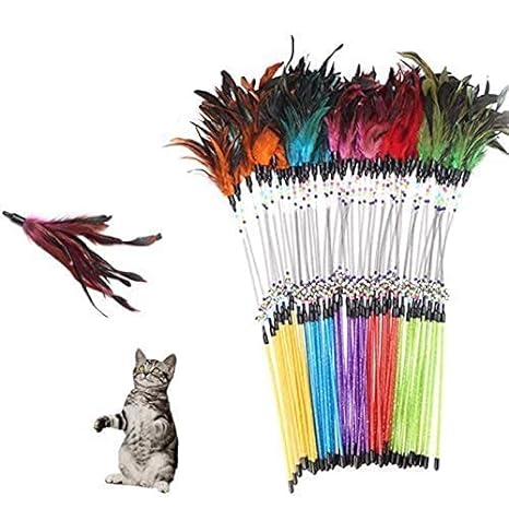 Cat Spring Treaser, Feather Dangler Wand, Interactive Stick Toy for Cats & Kittens