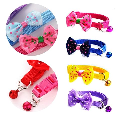 collar with bow for cats and puppies |  Adjustable [8-11 inch], with Bell, Fast Release Buckle, Neck Collar for Kitten, Cat, Small Dogs & Puppies PACK OF 1