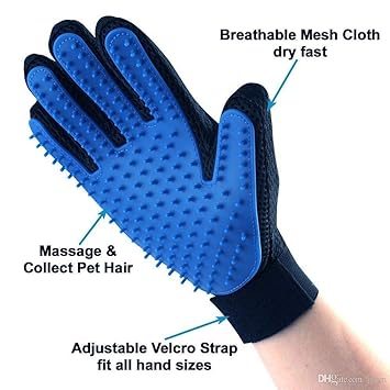 Pet Grooming, Deshedding & Massaging Glove for Dogs Cats and Other Small Animals, Cleaning Remove Hair and Bath True Touch Glove (Single-Sided Glove)