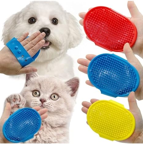 Pet Rubber Palm Gloves Shampoo Washing Soothing Massage Bristles Hand Brush Comb for Dogs & Cats - 1 Piece (Color May Vary)