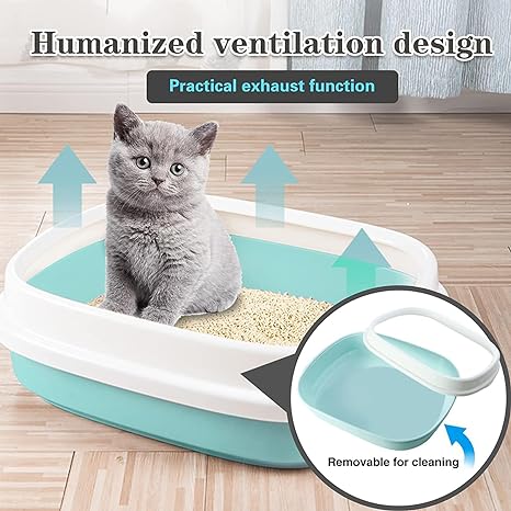 Cat Litter Box Tray with Free Scooper | Semi Closed Design and Durable Quality | Suitable for All Adult Cats & Kittens (Colour may vary)