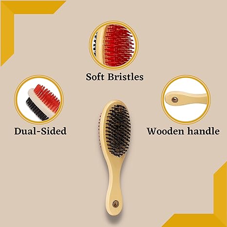 Large Double Sided Wooden Handle Double Sided Brush for Dogs, Cats, Puppy and Kittens - (Soft Brush-Large) | Shedding Tool Removes Undercoat and Loose Hair