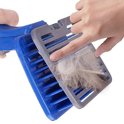 Small Pet Grooming Slicker - (Blue Slicker) | Dogs, Cats, Rabbit & Goat | Long & Short Hair | Shedding Massage Brush | Rectangle Head & Curved Handle Self-Cleaning Pet Comb